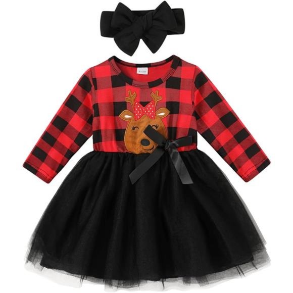 Toddler Girl Christmas Dress Tutu Reindeer Holiday Party Childrens Clothes 2T 3T - Picture 3 of 6